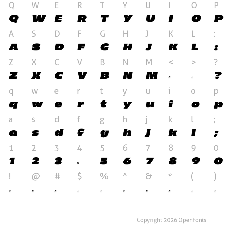 Character Map of FONTSPRING DEMO - Nova Klasse ExtBd Oblique Regular