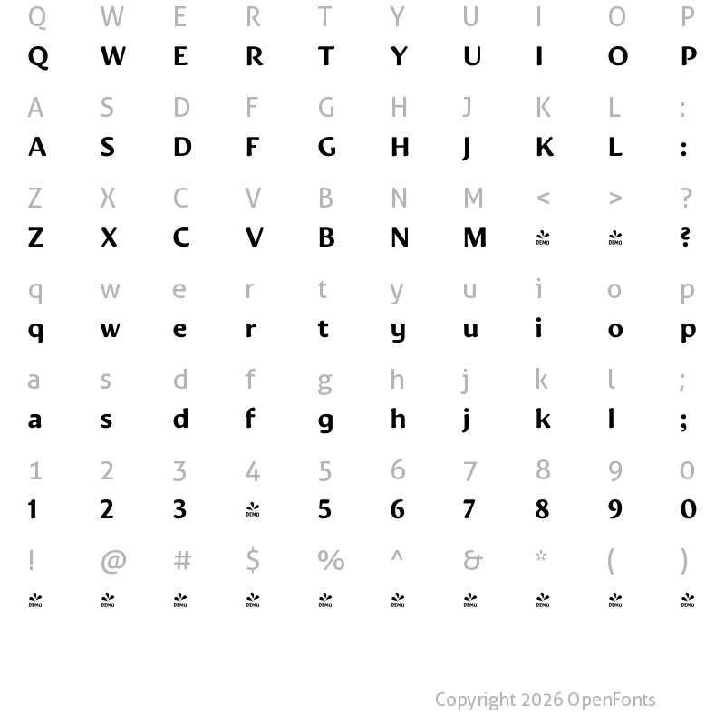 Character Map of FONTSPRING DEMO - Novaletra Sans CF Heavy Regular
