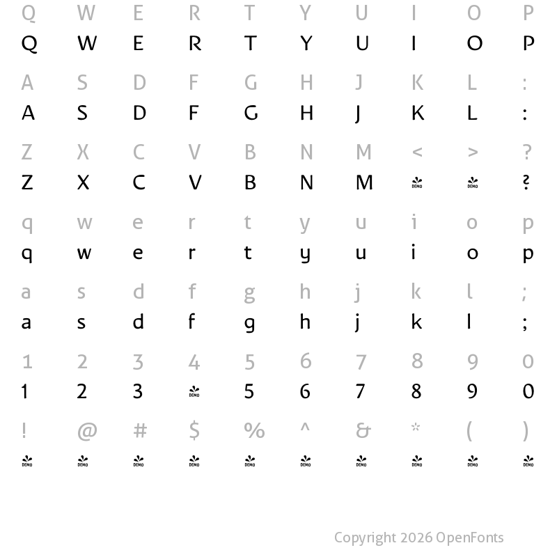 Character Map of FONTSPRING DEMO - Novaletra Sans CF Regular