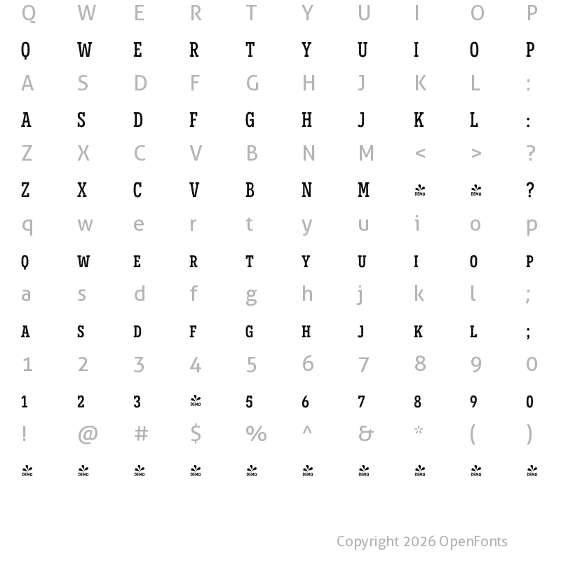 Character Map of FONTSPRING DEMO - Novecento SR Cond Medium Regular