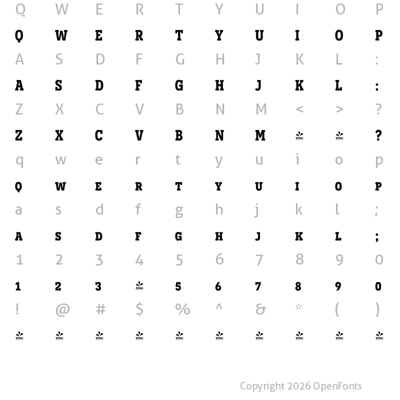 Character Map of FONTSPRING DEMO - Novecento SR Nrrw Bold Regular