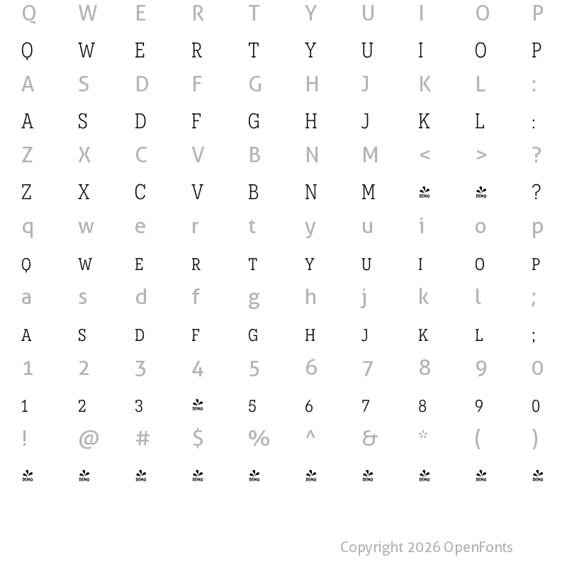 Character Map of FONTSPRING DEMO - Novecento SR Nrrw Book Regular