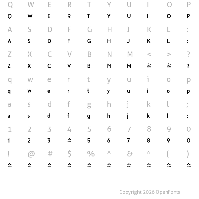Character Map of FONTSPRING DEMO - Noyh Geometric Slim Medium Regular