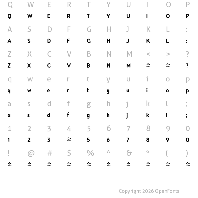 Character Map of FONTSPRING DEMO - Noyh Slim R Bold