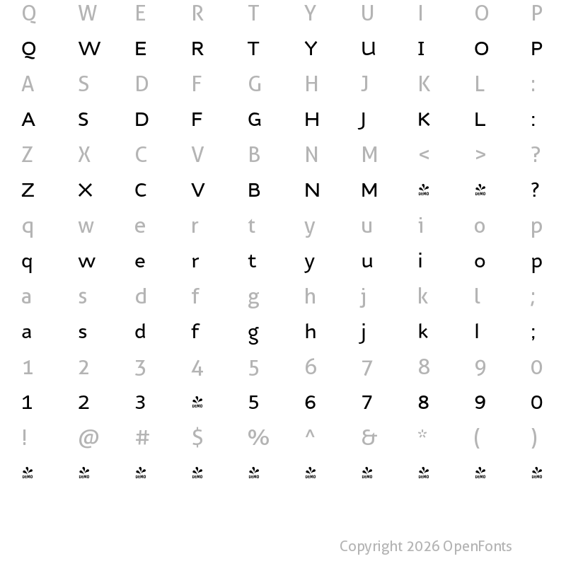 Character Map of FONTSPRING DEMO - Nubian Medium Regular