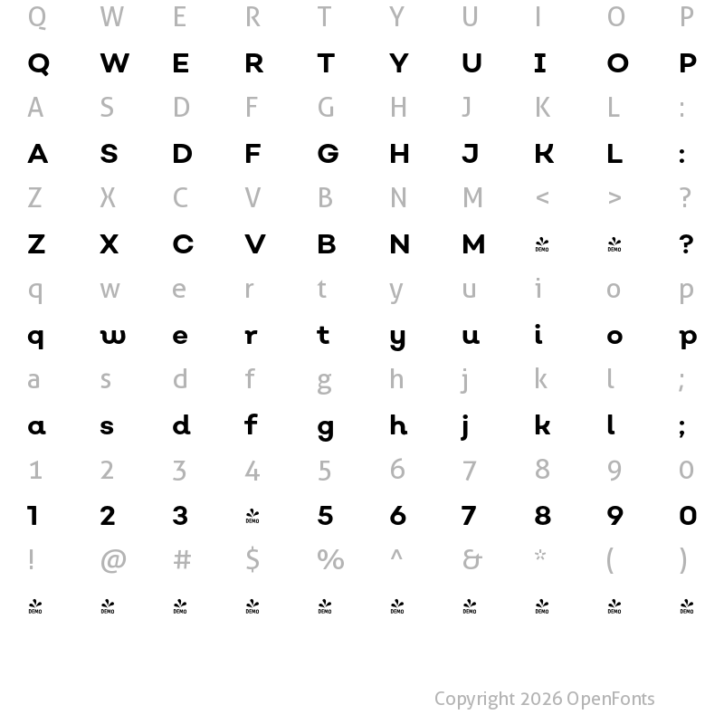 Character Map of FONTSPRING DEMO - Nutmeg Headline Bold Regular