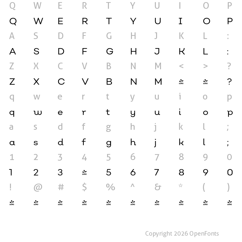 Character Map of FONTSPRING DEMO - Nutmeg Headline Book Regular
