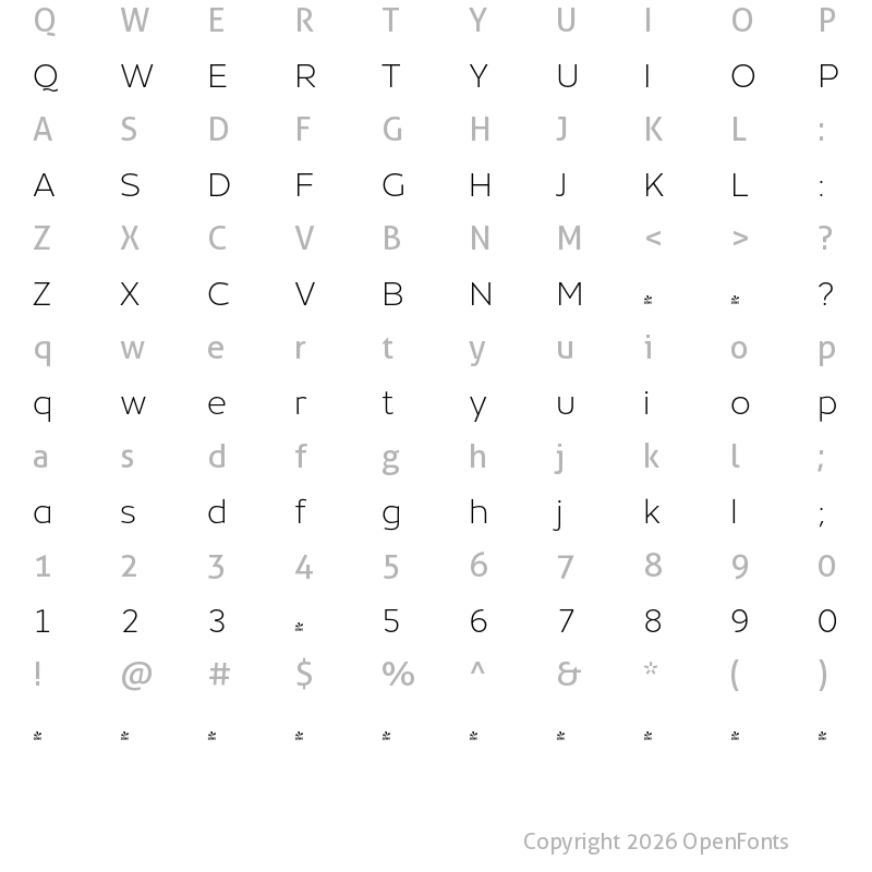 Character Map of FONTSPRING DEMO - Object ExtraLight Regular