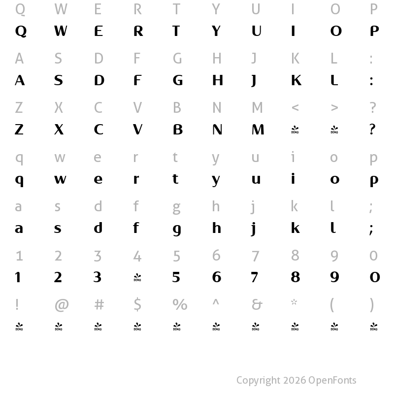 Character Map of FONTSPRING DEMO - Oblik Classic Bold Bold