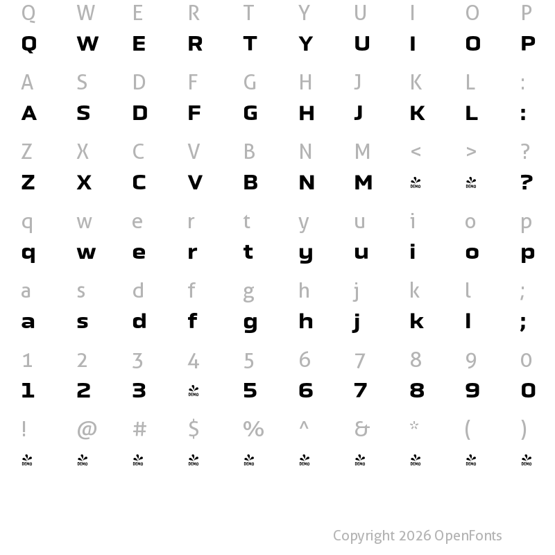 Character Map of FONTSPRING DEMO - Obvia Expanded Bold
