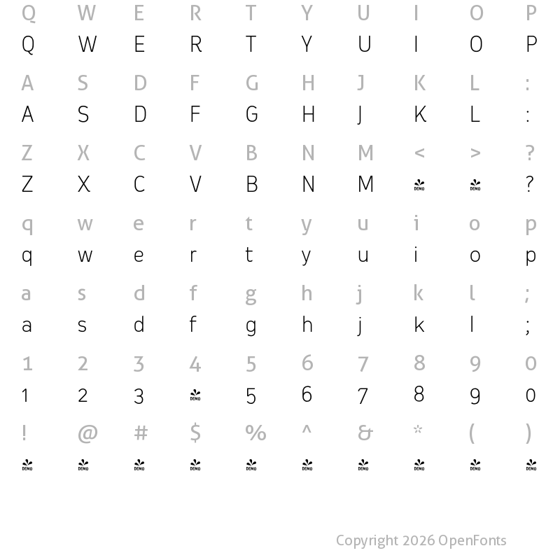 Character Map of FONTSPRING DEMO - Oceania Light