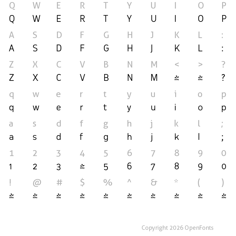 Character Map of FONTSPRING DEMO - Oceania Regular