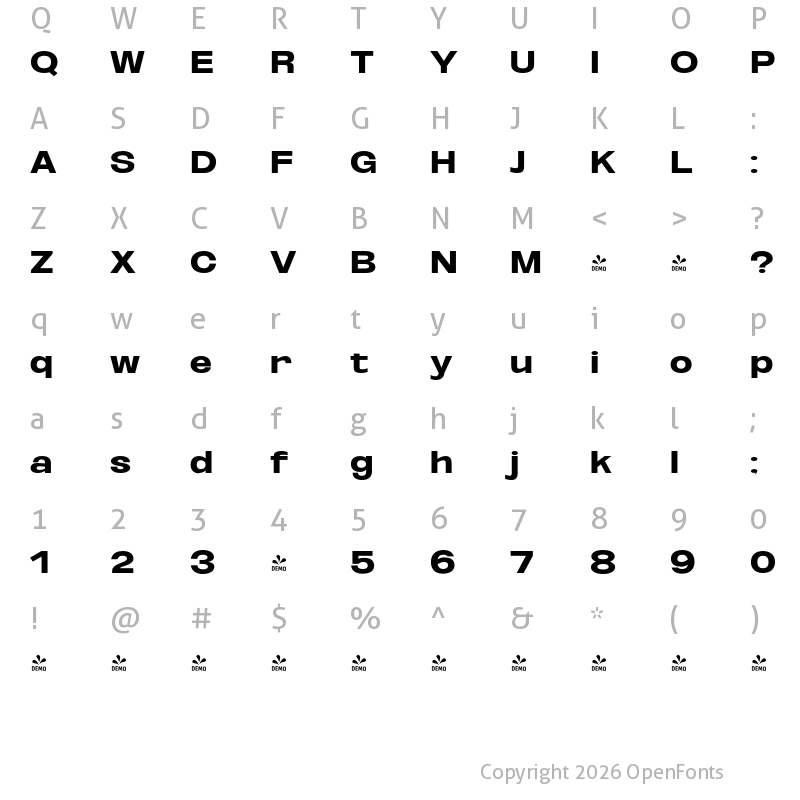 Character Map of FONTSPRING DEMO - Oddlini Black Extra Expanded Regular