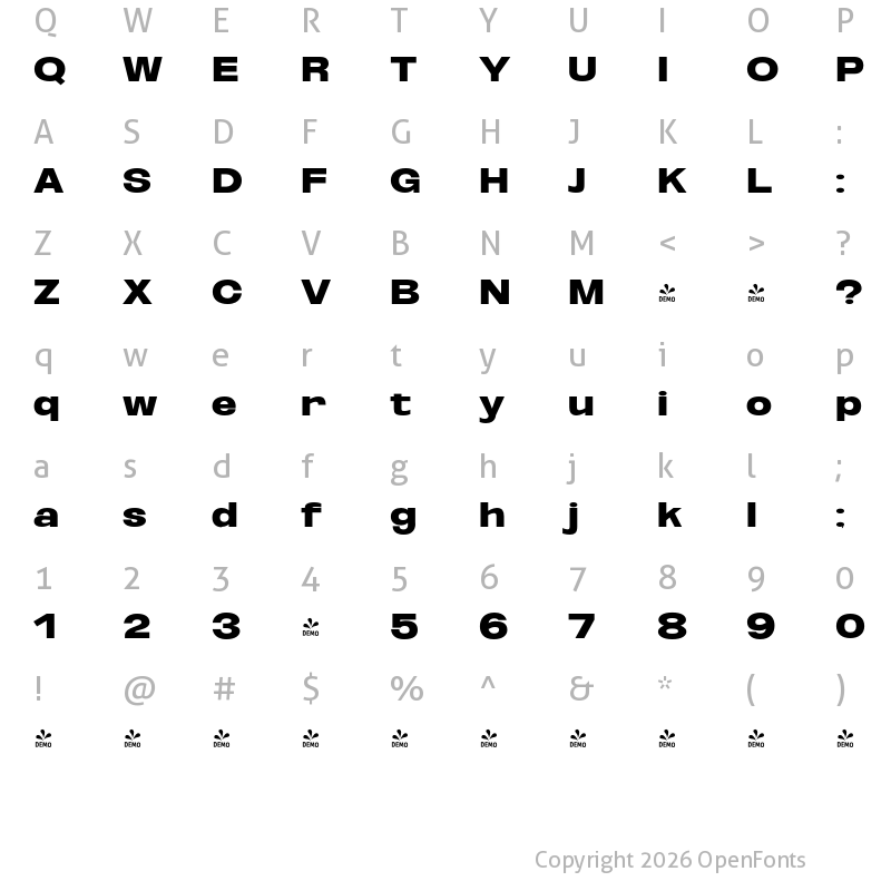 Character Map of FONTSPRING DEMO - Oddlini Ex Black Ex Expanded Regular
