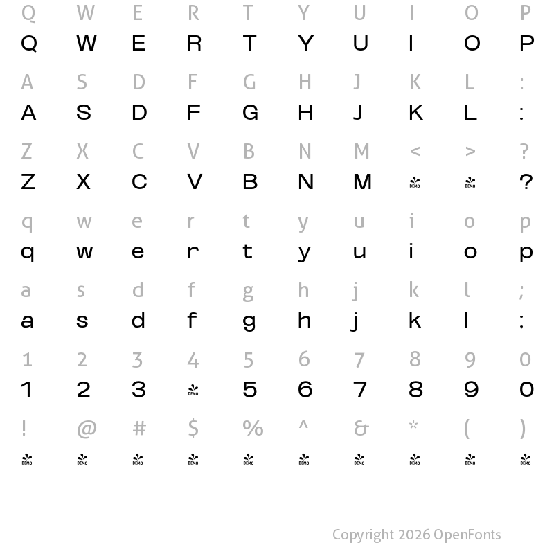 Character Map of FONTSPRING DEMO - Oddlini Expanded Regular