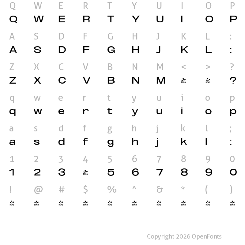 Character Map of FONTSPRING DEMO - Oddlini Medium Ultra Expanded Regular