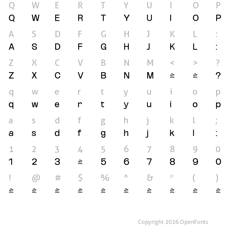 Character Map of FONTSPRING DEMO - Oddlini Regular
