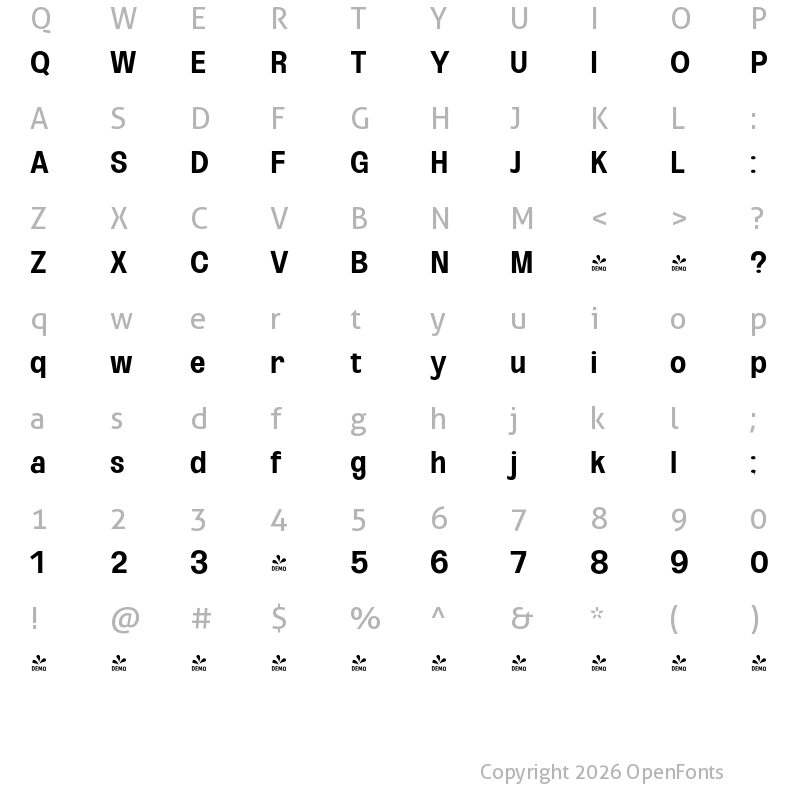 Character Map of FONTSPRING DEMO - Oddlini Semi Bold Ex Condensed Regular
