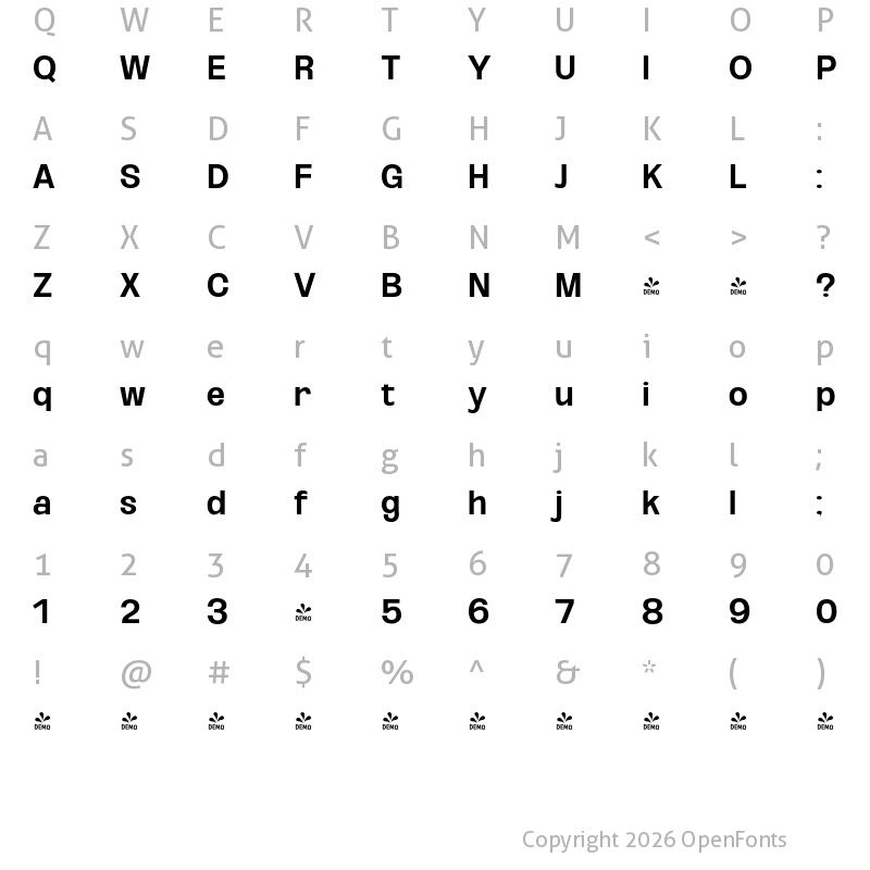 Character Map of FONTSPRING DEMO - Oddlini Semi Bold Semi Cond Regular