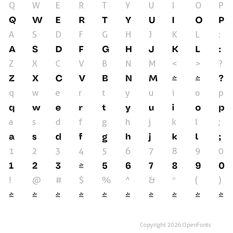Character Map of FONTSPRING DEMO - Oddval SemiBold Regular