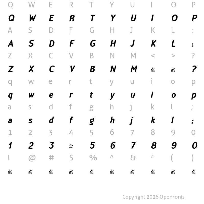 Character Map of FONTSPRING DEMO - Official Black Italic