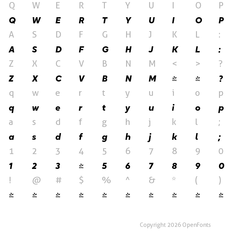 Character Map of FONTSPRING DEMO - Oktah Neue Black Italic