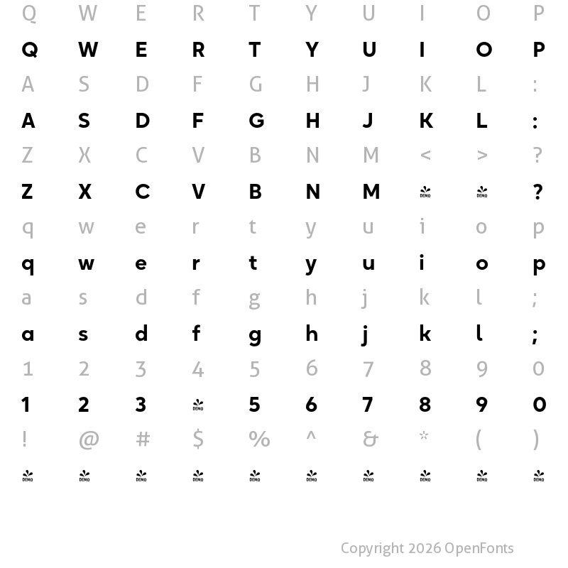 Character Map of FONTSPRING DEMO - Oktah Neue Bold Regular