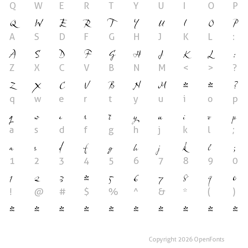 Character Map of FONTSPRING DEMO - Olicana Rough Regular