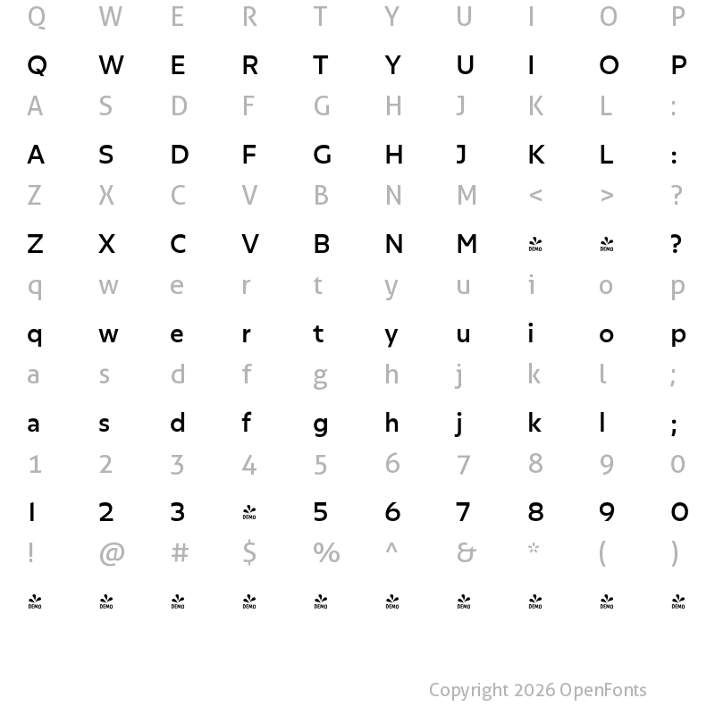 Character Map of FONTSPRING DEMO - Olivetta Medium Regular