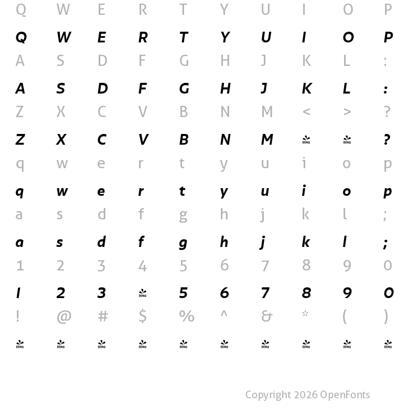 Character Map of FONTSPRING DEMO - Olivetta SemiBold It Regular