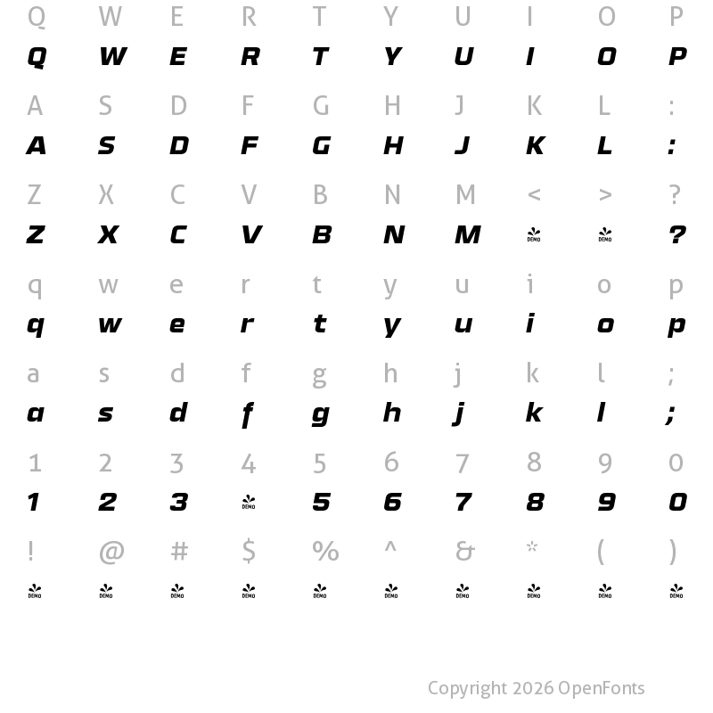 Character Map of FONTSPRING DEMO - Olney Black Italic