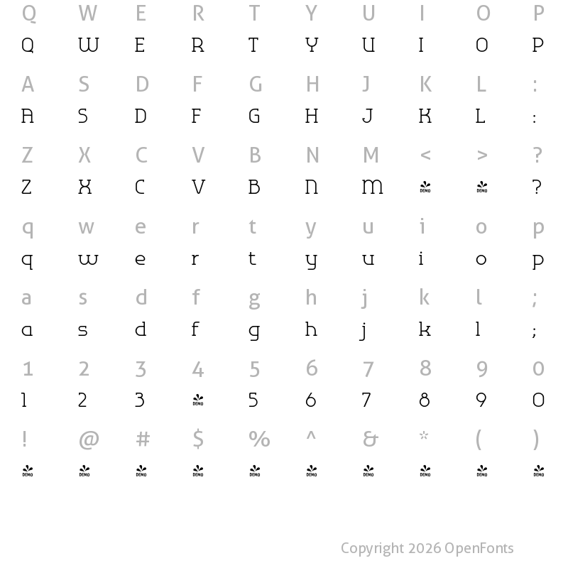 Character Map of FONTSPRING DEMO - Omni Serif Light Regular