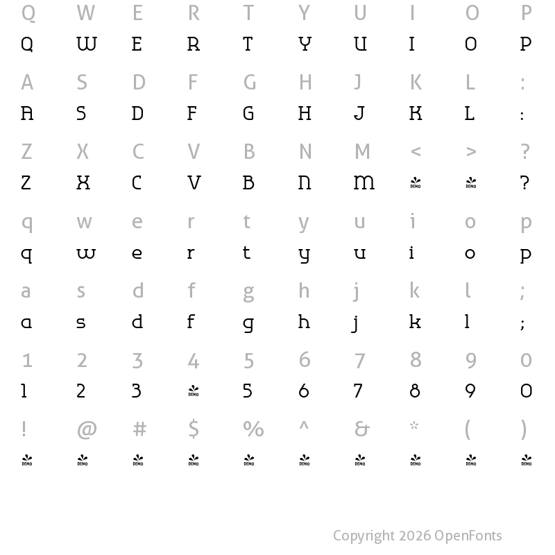 Character Map of FONTSPRING DEMO - Omni Serif Medium Regular