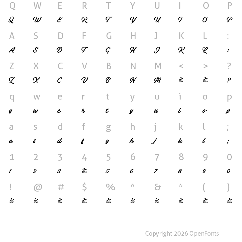 Character Map of FONTSPRING DEMO - Omnipop Brush Regular