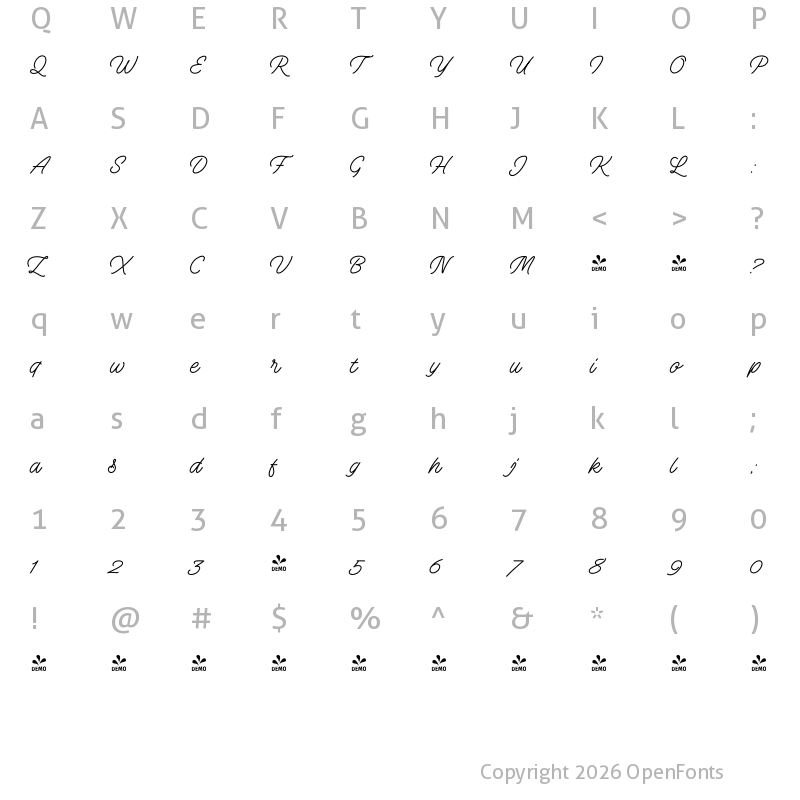 Character Map of FONTSPRING DEMO - Omnipop Script Regular