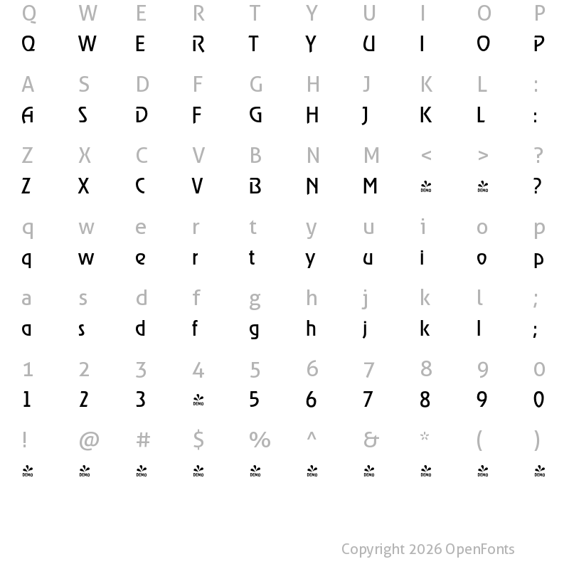 Character Map of FONTSPRING DEMO - OnStage Serial Regular