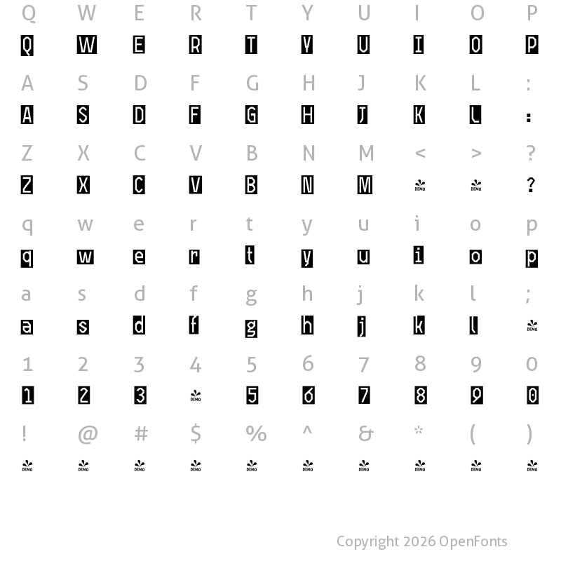 Character Map of FONTSPRING DEMO - Open TECH Neue Sans SerifDEMO Bold