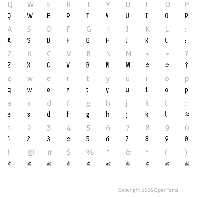 Character Map of FONTSPRING DEMO - Open TECH Neue Sans SerifDEMO Regular