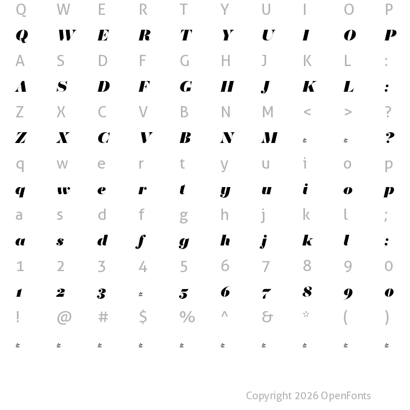 Character Map of FONTSPRING DEMO - Operetta 32 Black Italic