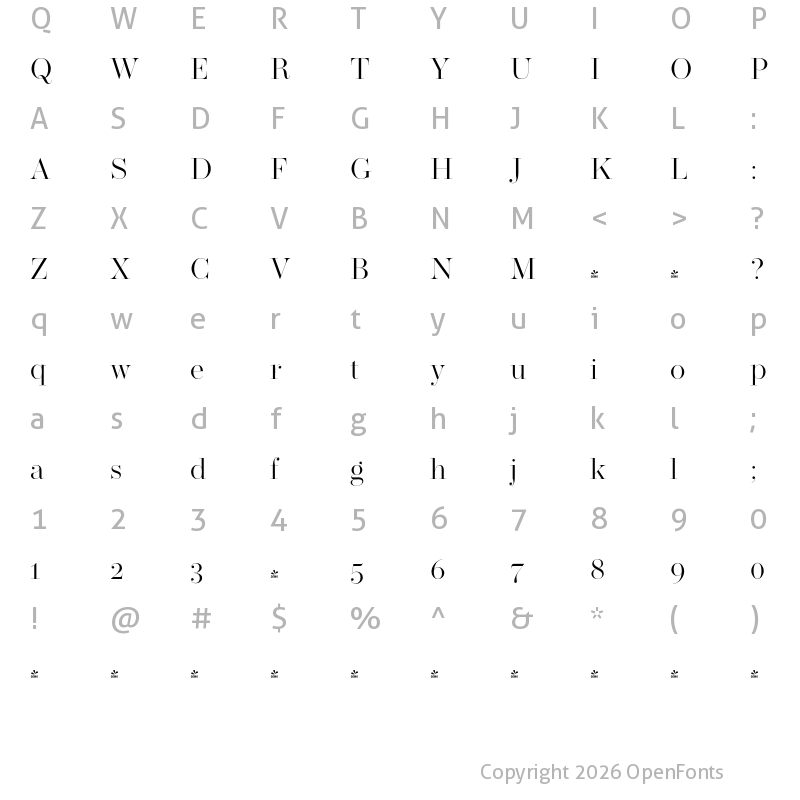 Character Map of FONTSPRING DEMO - Operetta 32 Light Regular