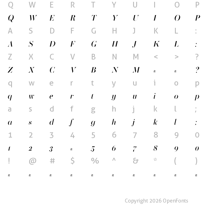 Character Map of FONTSPRING DEMO - Operetta 52 Medium Italic