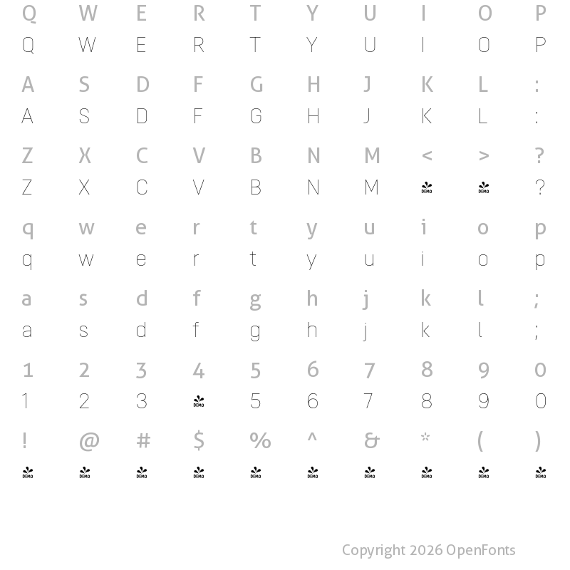 Character Map of FONTSPRING DEMO - Opinion Pro Th Regular