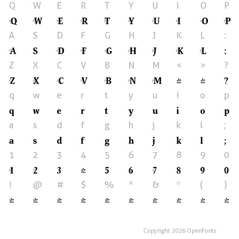 Character Map of FONTSPRING DEMO - Orbi Initials Three Regular