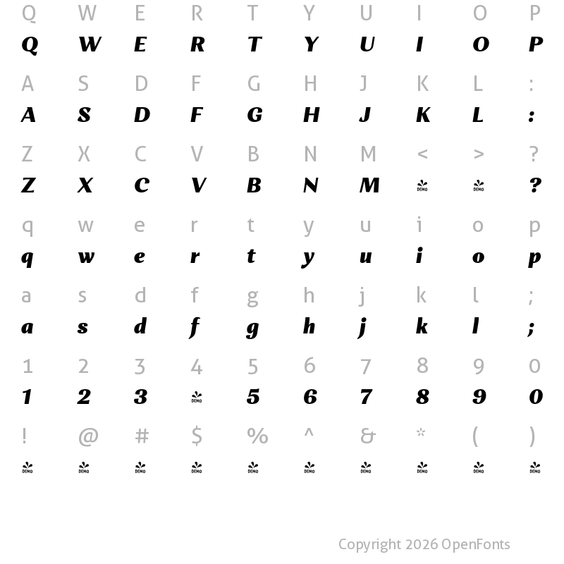 Character Map of FONTSPRING DEMO - Orchidea Pro Bk Italic