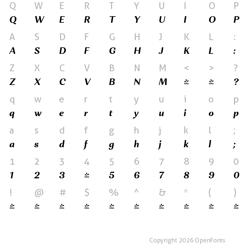 Character Map of FONTSPRING DEMO - Orchidea Pro Bold Italic