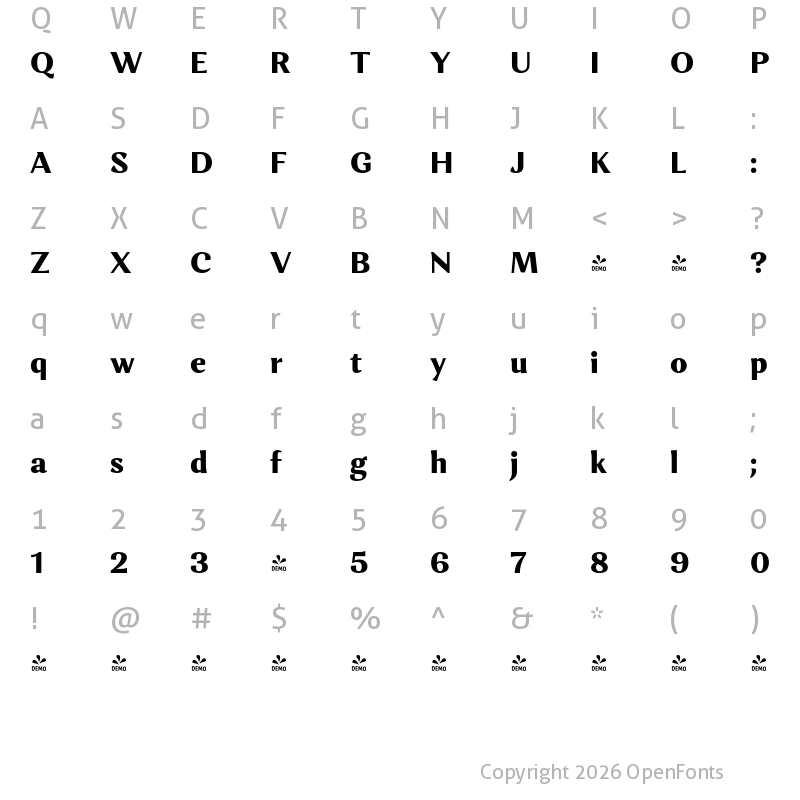Character Map of FONTSPRING DEMO - Orchidea Pro ExBd Regular