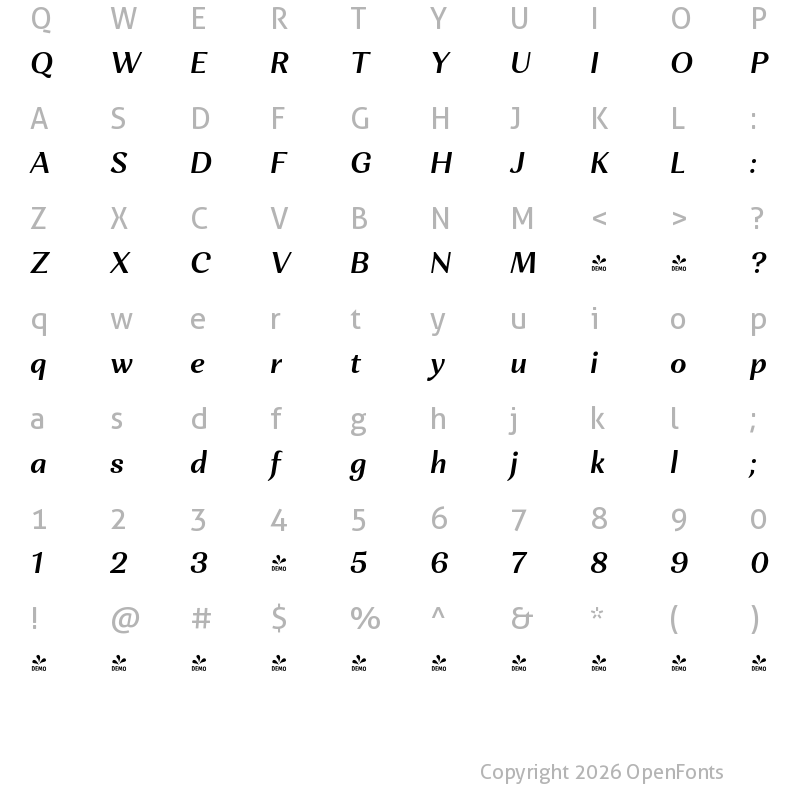Character Map of FONTSPRING DEMO - Orchidea Pro SmBd Italic