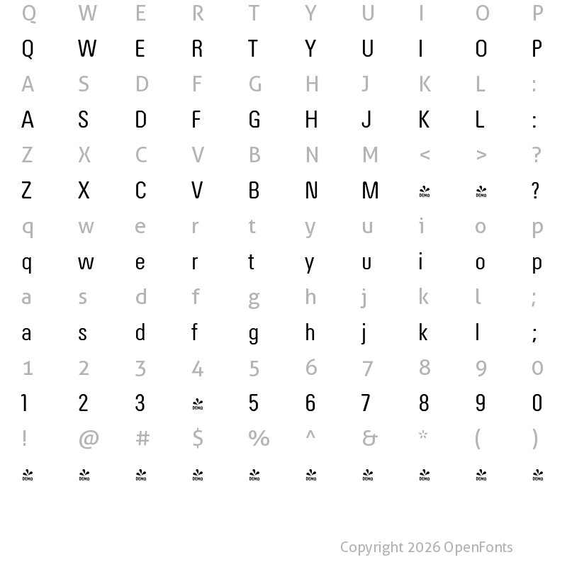 Character Map of FONTSPRING DEMO - Order Rg Regular