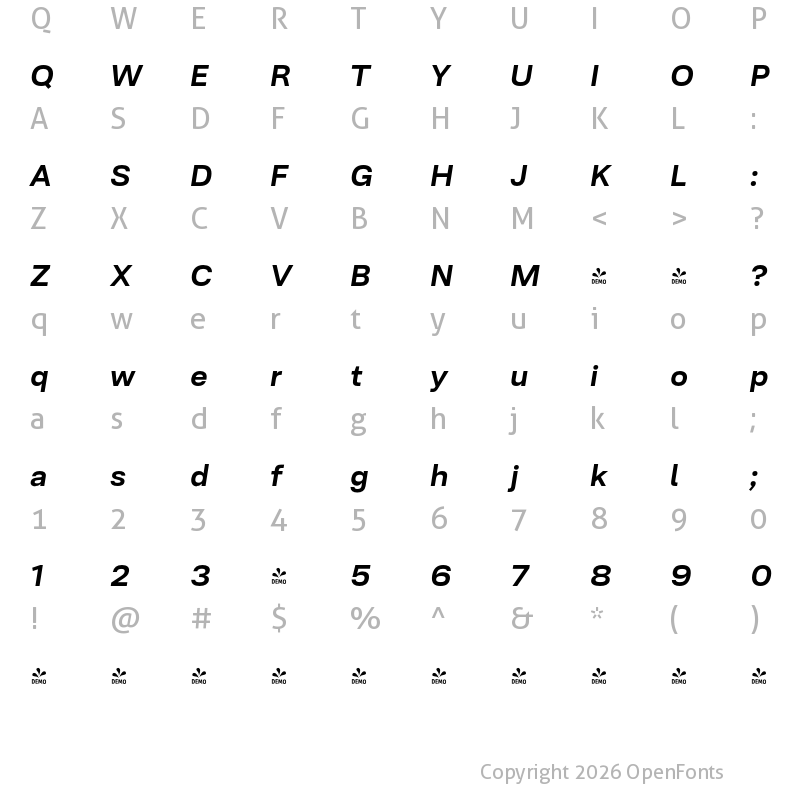 Character Map of FONTSPRING DEMO - Ordina Bold Italic