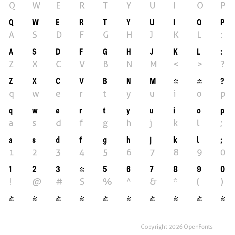 Character Map of FONTSPRING DEMO - Ordina Compressed Bold